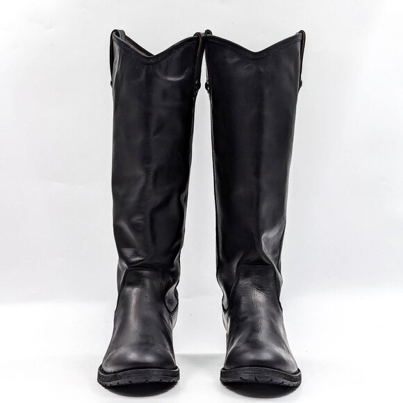 Frye Women Melissa Button Black Leather Equestrian Riding Lug Sole Boots Size 6 - Picture 2 of 11